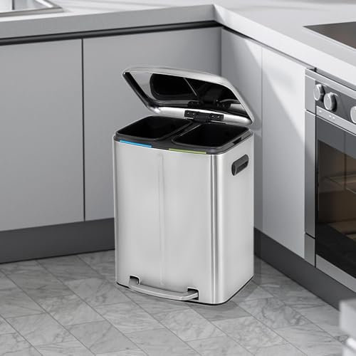 Panana 2 x 20L 40L Rectangular Recycling Kitchen Pedal Bin with Liner Pocket, Silent Soft Close Lid, Strong Wide Pedal, 60 x 41x 44.5 cm