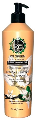 Keragold Green 3-in-1-Shampoo, pflanzliches Keratin, Aloe und Banana (KG Green Monoi Shampoo und Vanille)