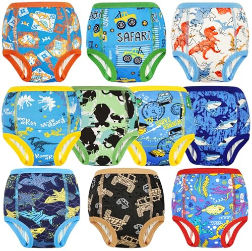 MooMoo Baby Trainingsunterwäsche, saugfähige Töpfchentrainingshose für Jungen und Mädchen, Baumwolle, 2T-9T, Blau (10 Stück), 8 Jahre