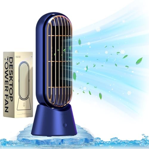 SPEPROECO Portable Cooling Ace Air Conditioner, Bladeless Fan Tower with 3 Speeds, Small Mobile Cooling Fan 90 Rotating 4000mAh USB Powered Desktop Fan Small Air Cooler for Home Office