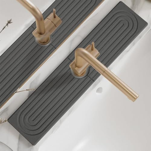 Lot de 2 Tapis absorbants pour Robinet, Terre de diatomée, Protection Anti-éclaboussures, séchage Rapide, pour Robinet de Cuisine, lavabo, Camping-Car, Plans de Travail de Salle de Bain (Gris foncé)
