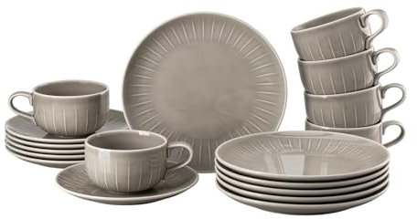 Rosenthal Joyn Grey - Juego de 18 piezas de servicio combinado, gres, vajilla, servicio de café, platos de desayuno, tazas, color gris