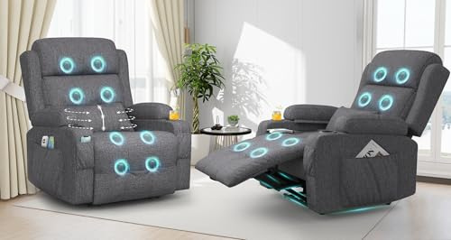 SQUEBILIFE Relaxsessel Fernsehsessel - Satz von 2, Elektrisch Verstellbar Massagesessel mit Wärmefunktion Liegefunktion Fußteil, 2 Seitentaschen Getränkehalter, TYP C & USB-Anschlüsse, 2 TV Sessel