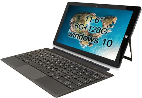 TPSPAD Windows Tablet with Keyboard, 11.6 inch 2-in-1 Tablets Laptops Touchscreen Windows 11, Intel Celeron, 1920 * 1080 IPS 6GB RAM 128GB EMMC 2.4G/5G WiFi Bluetooth HDMI USB