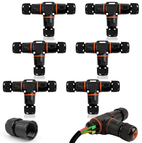 6 Pièces Boîte de Jonction IP68 Connecteur Étanche Forme de T Connecteur Électrique Étanches Boîte de Dérivation Extérieur Connecteur Câbles 3 Voies Ø 3-12 mm
