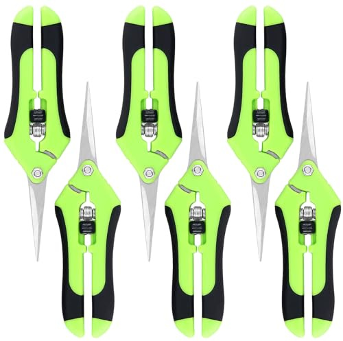 KEILEOHO 6 Stück 17 cm Trimmschere, Hand Gartenschere mit Edelstahlklinge und Ergonomischen Griffen, Grün Blumenschere Ernteschere für Schnittblumen
