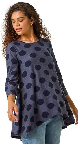 Roman Originals Hanky Hem Tunic Top for Women UK - Ladies Longline Blouse Asymmetric Hemline Casual Slouch Loose 3/4 Sleeves Round Neck Relaxed Comfortable Holiday - Navy Blue - Size 10