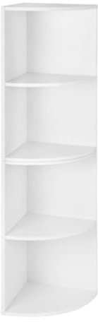 FetiNes Bücherregal Eckregal mit 4 Fächern Bücherschrank Standregal Büroregal für Wohnzimmer Arbeitszimmer 24 x 24 x 106 cm Weiß
