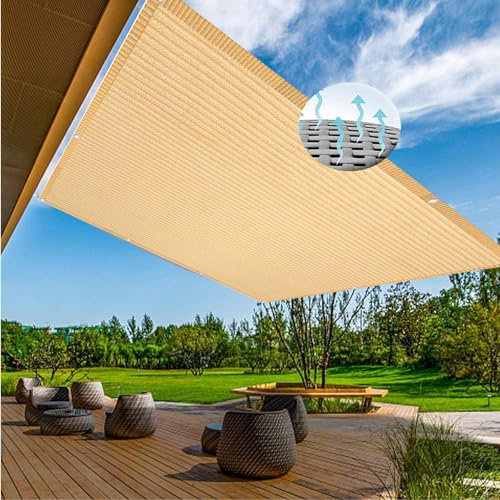 Terrassenüberdachung, 4 x 8 m, rechteckig, atmungsaktiv, HDPE-Gewebe, 98 % UV-Blockösen für einfache Installation, Sandgelb, ideal für Terrassendächer und Hofpartys