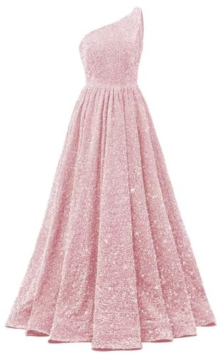 YIANN Abito da ballo con paillettes scintillanti monospalla per adolescenti corsetto lungo abito da ballo lungo abito da sera formale, Rosa cipria, 46