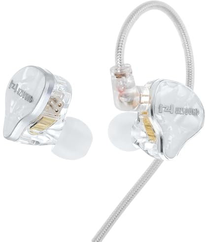 HZSOUND White Snow In-Ear Monitors Auricolari, Driver LCP+PU da 10 mm HiFi IEM Auricolari cablati con cavo staccabile a 2 pin, Driver dinamico per telefono da gioco musicale (senza microfono)