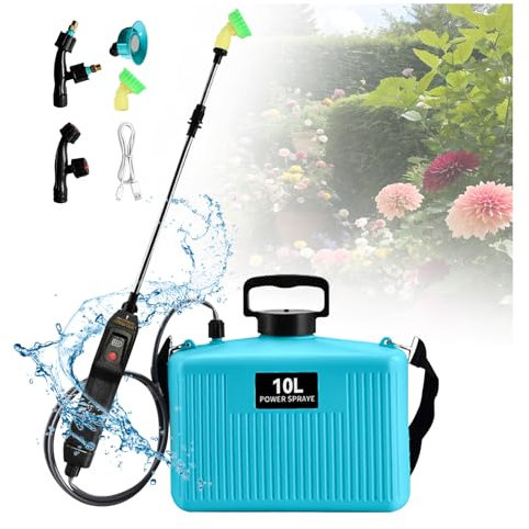 Battery Powered Backpack Sprayer, 10L Portable Electric Pump Sprayer with 4 Mist Nozzles, USB Rechargeable Handle and Retractable Wand, Water Sprayer for Lawn, Garden