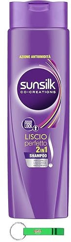 Sunsilk, Shampoo Liscio Perfetto 2 in 1, shampoo e balsamo per capelli lisci e di lunga durata, con olio di argan, 250 ml + portachiavi Beni Culinari
