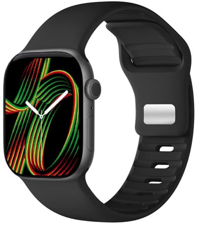 Oielai Kompatibel mit Apple Watch Armband 46mm 45mm 44mm 49mm 42mm(Series 3/2/1) für Damen Herren, Weiche Silikon Ersatzarmband für iWatch Series 10 9 8 7 6 5 4 3 2 1 SE Ultra/Ultra 2, Schwarz