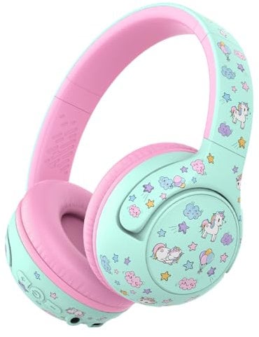 iClever BTH27 Toddler Headphones for 2+ Year Old-CPC Certified, 75/80dBA Safe Volume Limited, 74H Playtime, Bluetooth 5.4, BPA Free, Kids Bluetooth Headphones Aux Cord for Travel iPad, Green/Pink