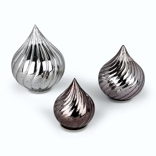 Online Fuchs 3er Set Glastropfen mit LED-Lichterkette, Funkeleffekt, 6-Stunden Timer und PUNKTEN - Stimmungslicht (Silber)