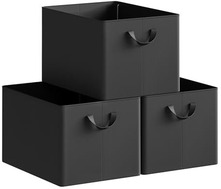 WOLTU Aufbewahrungsbox 3 Stück, aus Polyesterstoff, für Schlafzimmer, Arbeitszimmer, Wohnzimmer, Organizer Box mit Griffen, für Kleidung Spielzeug, faltbar, Schwarz, 47x30x35 cm