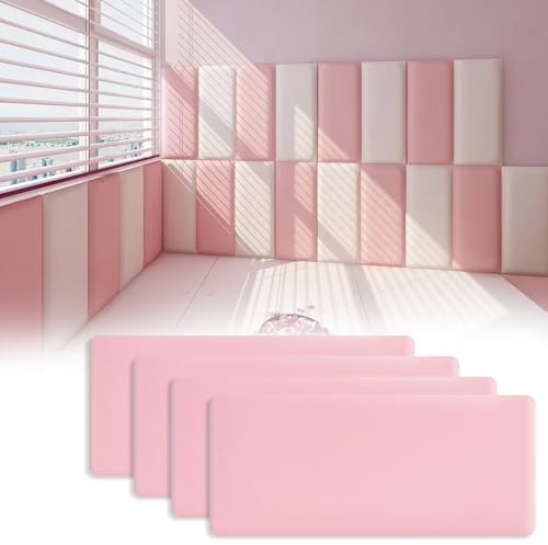 Tokenhigh Kid's Anti Collision Wall Padding, Upholstered Padded Wall Panels, 40x20cm Self Adhesive Headboard Panels, 3D Wall Cushion Protection, Shockproof Peel and Stick Wall Sticker (PU-Pink)
