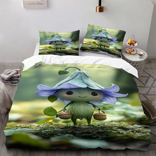YARUHAN Bettwäsche 135x200cm,Waldpixier -Rasselglocken 3D Bettbezüge Atmungsaktive Angenehme Bettwäsche 2 Teilig Mit Verdecktem ReißVerschluss Und 1 KissenbezüGe Sind 80x80 cm（135×200 * 1+80×80 * 1）