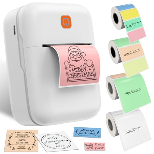 FCHERP Etikettendrucker Bluetooth Etikettiergerät mit 4-Rollen Etiketten | Ettikettiergeraet Selbstklebend, Tragbarer Beschriftungsgerät, Mini Label Printer Labeldrucker, für Bürobedarf, Zuhause