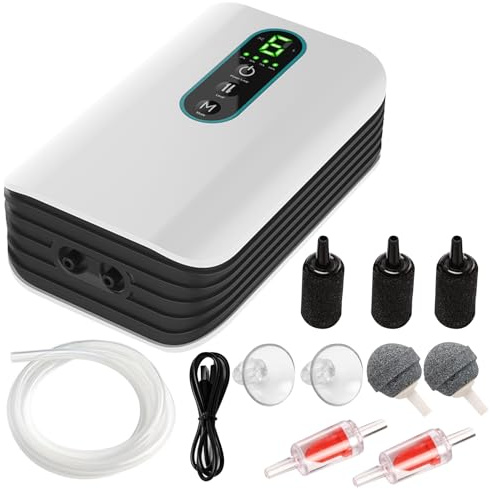 Editbar Aquarium Luftpumpe – Aufladbar Tragbare Doppel, Ausgangs-Sauerstoffpumpe, Leise & Energiesparend, Einstellbarem Durchfluss, Ideal für Outdoor Angeln, Notstrom & Fischtransport (Doppel Auslass)