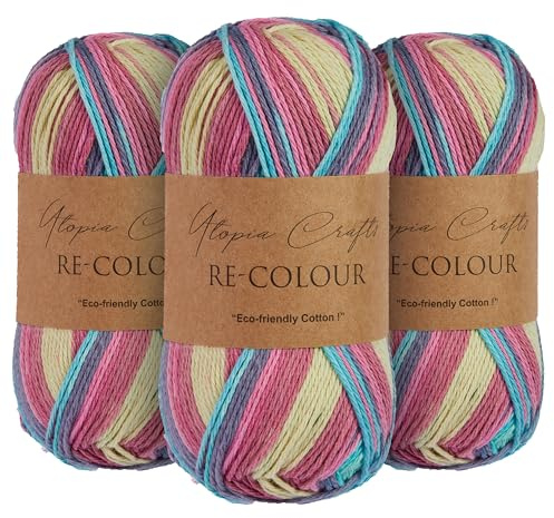 Utopia Crafts Re-Colour Knitting & Crochet Yarn 3x 100g (Tropical Mix)