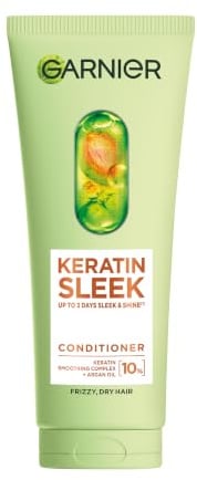Garnier Keratin Sleek Hair Conditioner, For Frizzy Dry Hair, 200ml | Up To 93% Shinier Hair, Up To 3 Days Of Sleek and Shine, With 10% Keratin Smoothing Complex, Shiny Hair Conditioner