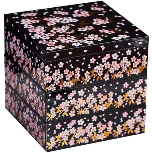 Brxmpn Japanese Cherry Blossom Sushi Box Gold Foil 3-layer Sushi Bento Boxes Japanese Storage Container Cherry Snack Container