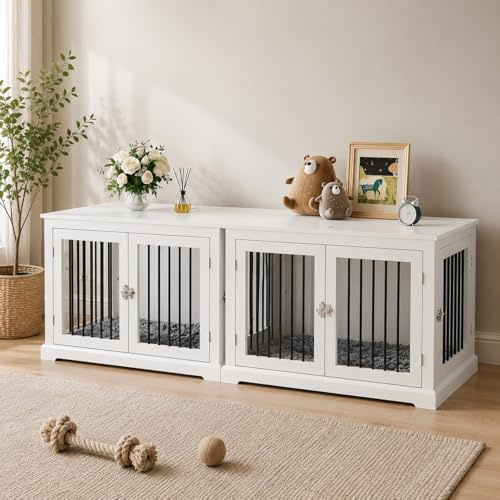 HOLTICO Hundebox für Zuhause, Hundekäfige Möbel mit Kissen, Hundebox Beistelltisch Groß, Hundehaus, Hundekäfige für Große Hunde, (Weiß*2)