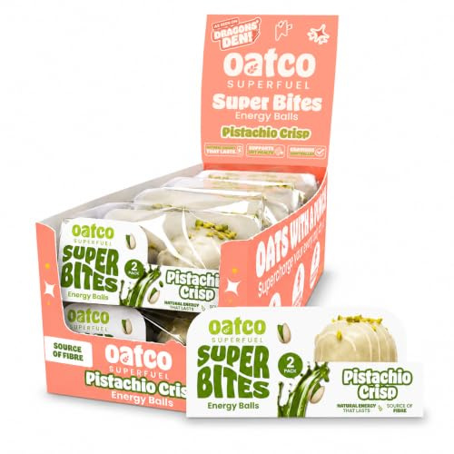 Oatco Superfuel Super Bites Energy Balls, Pistachio Crisp | Natural Energy Snack, Source of Fibre, Low Sugar | As Seen on Dragon's Den | Pre-Workout & On-The-Go Snack | 10 x 2-Packs (68g)