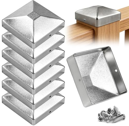 mawmuaw 6 Stück Pfostenkappen 91x91mm, Zaunpfosten Kappen Verzinkt | Rostfreie Pfostenabdeckung Metall, mit Schrauben, für Holzpfosten, Terrassenpfeiler, Zaun