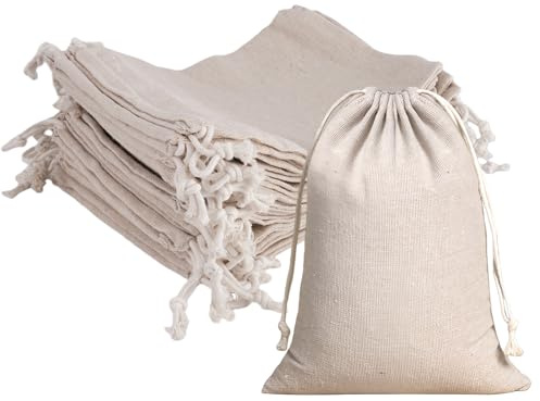 EXIN DEHCEN 24 Stück Baumwollsäckchen 15x20 cm, Stoffbeutel mit Kordelzug | Jutebeutel Klein, Sackchen Baumwolle Wiederverwendbar, für Geburtstage, Hochzeiten, Partys, Weihnachten