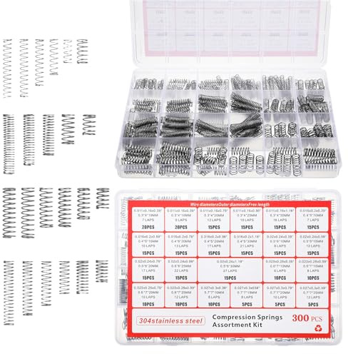 TIESOME 300 Stück Druckfedern Sortiment, 304 Edelstahl Kleine Feder Set mit 23 Größen für DIY, Reparaturen & Automobil