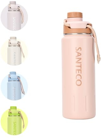 SANTECO Bouteille d'eau isotherme de 710 ml en acier inoxydable avec dragonne et bouchon à large goulot - Anti-fuite - Double paroi - Garde les boissons chaudes et froides pendant la randonnée et le