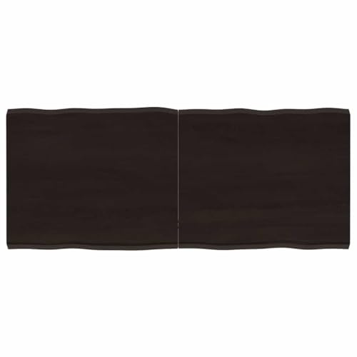 IBUQDDV Massivholz Tischplatte 120x50x(2-4) cm Eiche Baumkante mit Scharnieren - Dunkle Lasur Behandelt - Handgefertigte Naturkante für DIY Tisch - Robuste Tischplatte Ersatzteil