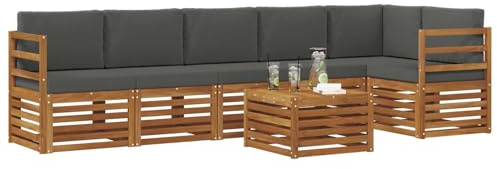 vidaXL Sofagarnituren 7 pcs Natur und Anthrazit Massivholz Akazie, Moderne Garten-Sofagarnituren, robuste Loungemöbel, Akazienmodule für entspanntes Chillen im Freien