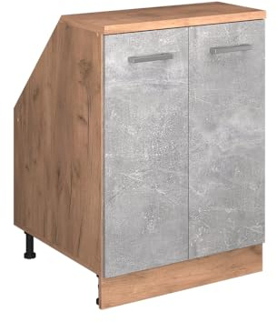 Vicco Küchenschrank für Dachschrägen R-Line, Beton, 60 cm mit 2 Türen, Schrankkorpus 60 cm Tiefe, zur freien Kombination innerhalb modularer Küchensysteme