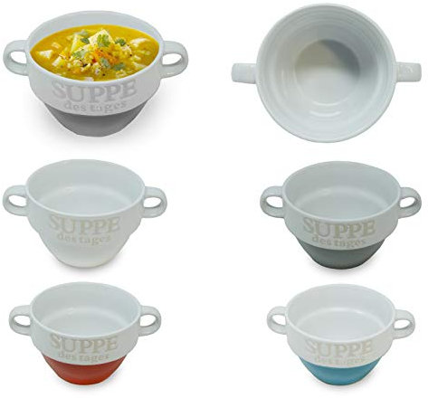 DRULINE Suppentasse aus Keramik Suppenschüssel Suppenterrine (Blau mit Schriftzug) 8 cm Ø 13 cm