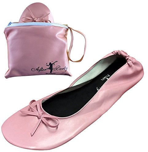 After Party Pumps® Tickled Pink Size UK 3-4 Ladies Roll Up Shoes Fold Up Pumps Foldable with Carrier Pouch
