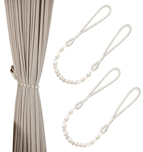 Pair Of Acrylic Pearl Curtain Tie Backs Curtain Tied Rope Decoration(Beige)