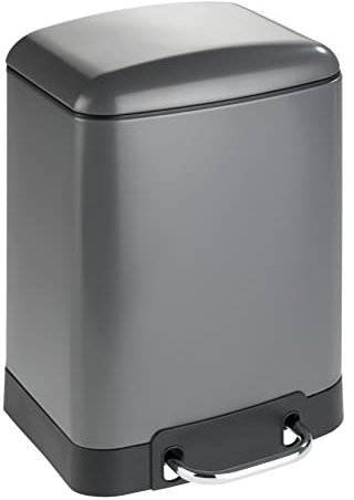 WENKO Poubelle à pédale Studio gris Easy Close acier inox 6 l - Poubelle avec système d'abaissement automatique Capacité: 6 l, Acier, 23 x 32 x 22.5 cm, Gris