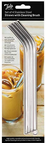 Tala Edelstahl Strohhalme Barware, 4er Set Wiederverwendbare Metallstrohhalme mit Reinigungsbürste, Perfekt für Smoothies, Milchshakes, Cocktails und Heiße Getränke