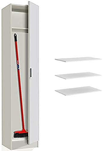 HABITMOBEL Armario Alto Multiusos 180 1 Puerta Color Blanco con estantes adicionales incluidos con Diferentes Alturas de colocación