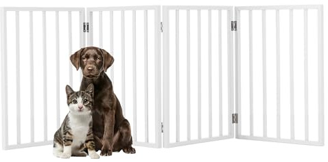 Petmaker Freestanding Pet Gate 4 Panel Cream, Scalloped Folding Fence for Doorways