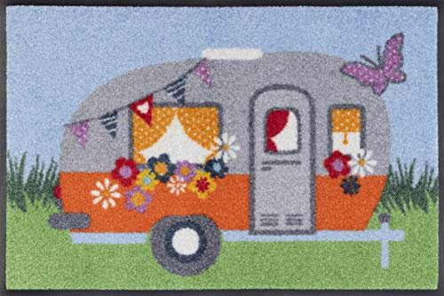 wash+dry Fußmatte, Happy Camping 40x60 cm, innen und außen, waschbar