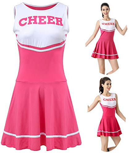 ThreeH Musikalische Uniform der Highschool-Mädchen Kostüm Cheerleader Kostüm Outfit Einheitsgröße No Pom-Pom,Rose