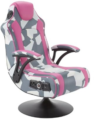 X-Rocker GeoCamo Chaise de Jeu 2.1 Multi-stéréo avec Haut-parleurs sans Fil Bluetooth, Caisson de Basses et piédestal Pliable en Similicuir pour Mobile, Switch, PS5, Xbox – Rose