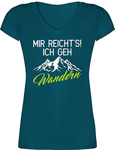 T-Shirt Damen V Ausschnitt - Hobby Outfit - Mir reicht's ich GEH wandern - M - Türkis - wanderzubehör Geschenk Laufsport Berg Tshirt wandershirt Laufen Berge t-Shirts wandert-Shirt joggen Wander