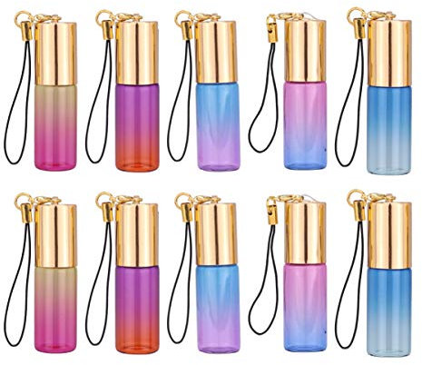 Beaupretty 10 Stücke 5ml Ätherische Öle Roller Flaschen Schlüsselanhänger Mini Glasflaschen Reise Parfümflasche Parfüm Reiseflaschen für Aromatherapie Fläschchen