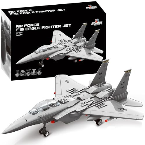 Apostrophe Games Kampfjet-Baustein-Set - 227-teiliges F-15 Eagle Kampfjet-Bauspielzeug-Set – Baustein-Flugzeugspielzeug für Kinder ab 10 Jahren und Erwachsene - Kompatibel mit Allen Bausteinen